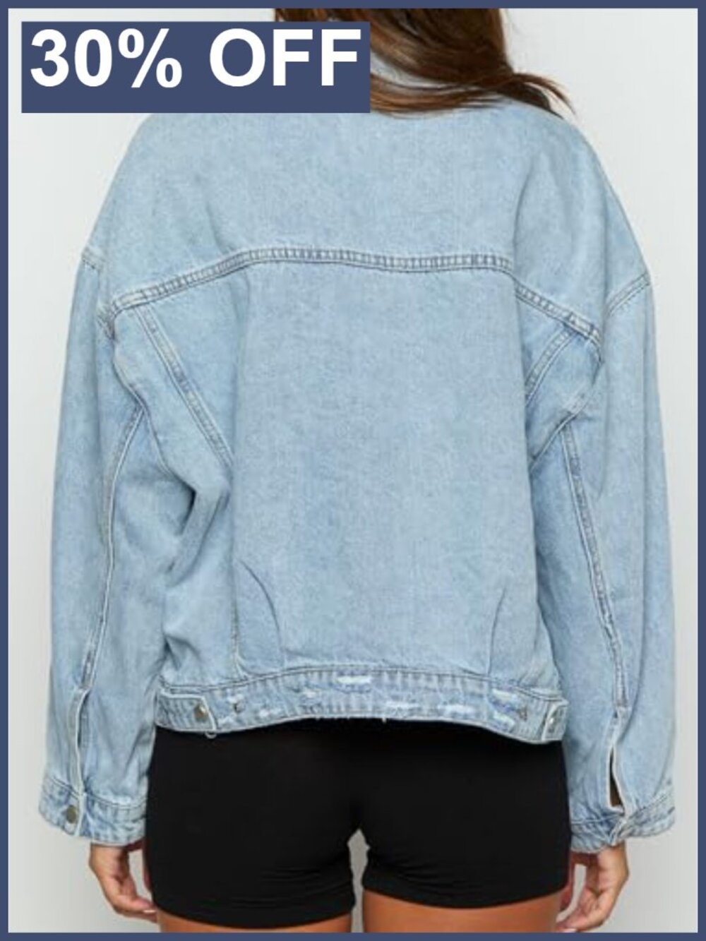 Oversized Distressed Denim Jacket Collared Button Down - Picture 3 of 5